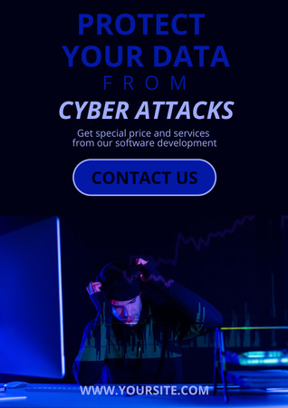 Protecting Data Promotion with man in neon blue light Poster Design Template