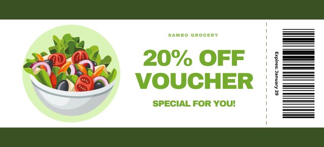 Modèle de visuel Special Discount For Food With Salad In Bowl - Coupon 3.75x8.25in