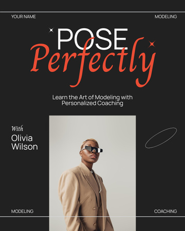 Announcement of Masterclass on Posing on Black Instagram Post Vertical Design Template