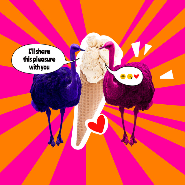 Funny Ostriches eating Big Ice Cream Instagram Šablona návrhu