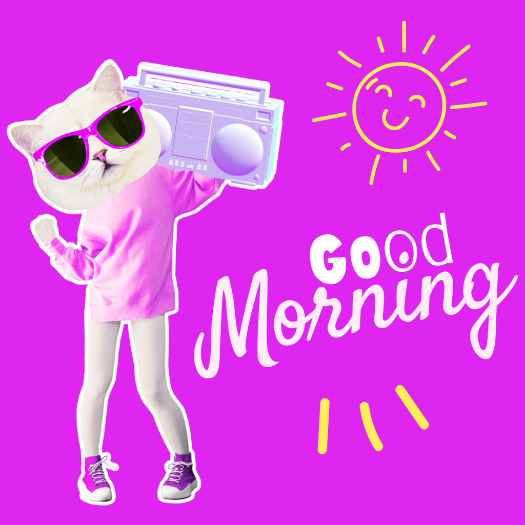 Plantilla de diseño de Funny Cat wishing Good Morning Instagram 