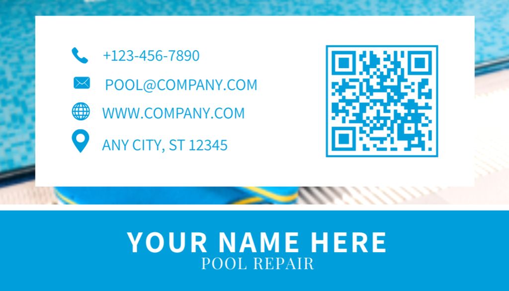 Designvorlage Pool Renovation Company Services Offer on Blue für Business Card US