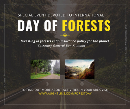 Plantilla de diseño de Evento del Día Internacional de los Bosques Forest Road View Facebook 