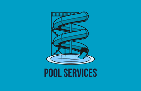Plantilla de diseño de Servicios de la empresa de mantenimiento de piscinas en Blue Business Card 85x55mm 