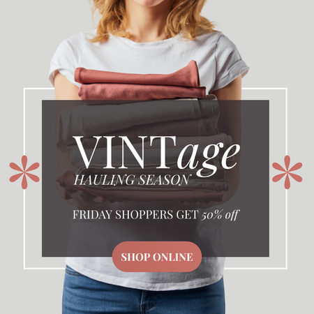 Woman with vintage clothes stack Instagram AD Design Template