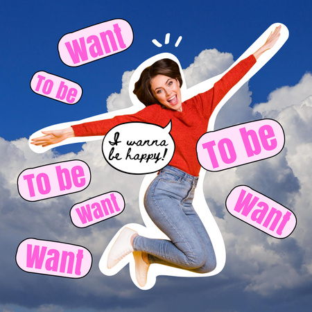 Funny flying Happy Girl Album Cover Modelo de Design