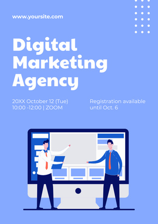 Advertisement for Digital Marketing Agency Services on Blue Poster Design Template