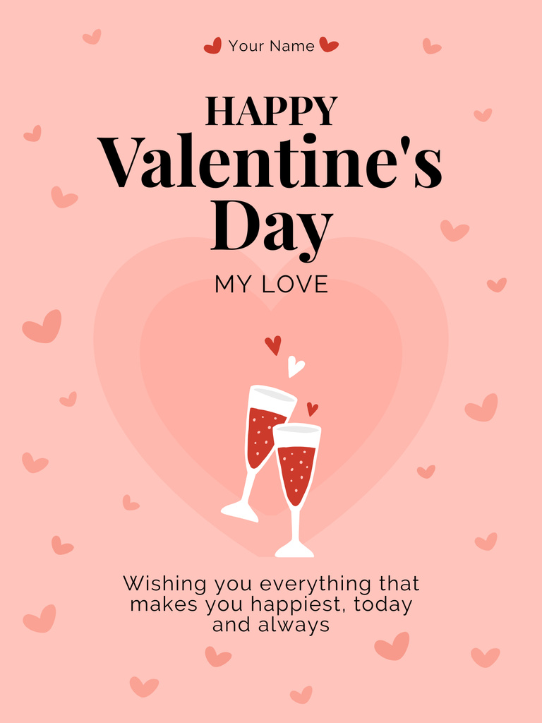 Valentine's Day Greeting with Wineglasses Poster US Design Template