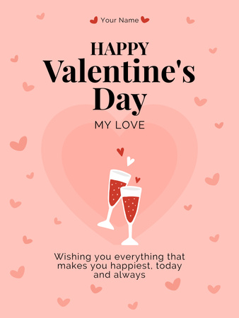 Valentine's Day Greeting with Wineglasses Poster USデザインテンプレート