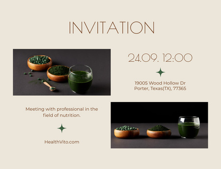 Terveellisen ravitsemuksen tapaaminen ravitsemusasiantuntijoiden kanssa Invitation 13.9x10.7cm Horizontal Design Template