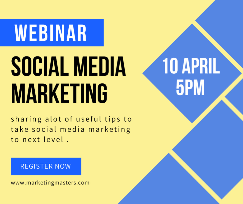 Social Media Marketing Webinar Announcement in Yellow and Blue Facebookデザインテンプレート