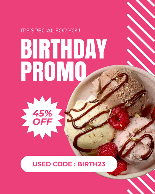 Birthday Promo with Delicious Sweet Dessert Instagram Post Vertical tervezősablon