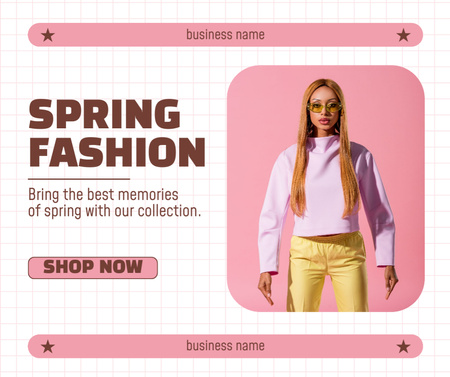 Designvorlage Spring Sale with Stylish Young Woman für Facebook