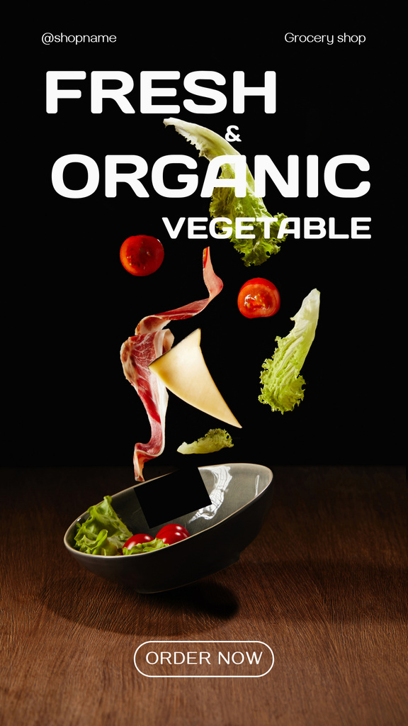 Designvorlage Organic Vegetables Offer With Salad In Bowl für Instagram Story