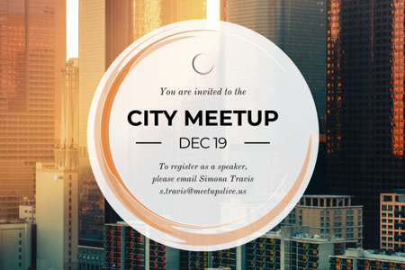 Plantilla de diseño de Productive City Event Announcement with Skyscrapers and White Circle Flyer 4x6in Horizontal 