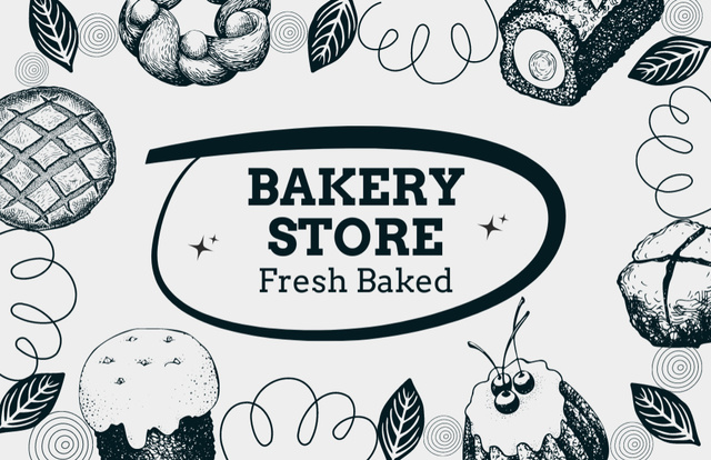 Discount in Bakery Store Sketch Illustrated Business Card 85x55mm – шаблон для дизайну