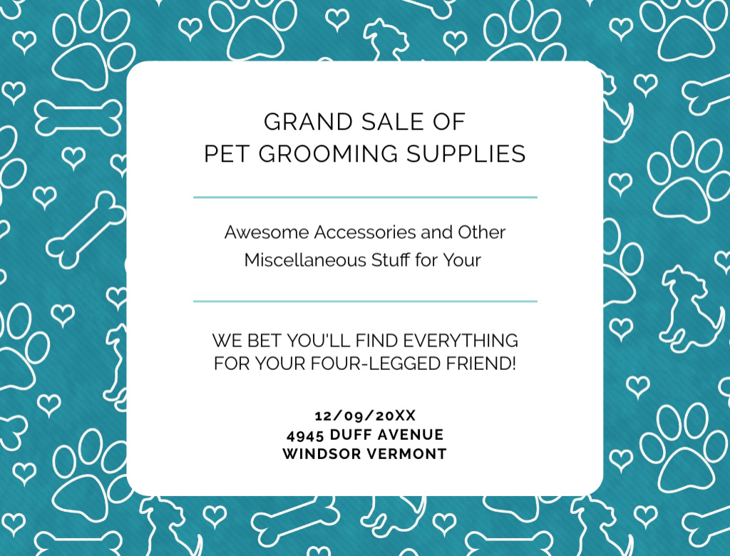 Ontwerpsjabloon van Postcard 4.2x5.5in van Grand Sale Of Pet Grooming Supplies Announcement