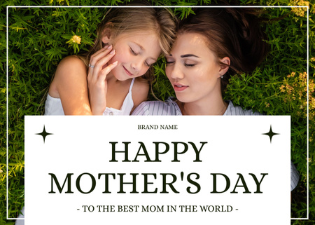 Cute Mom with Daughter laying in Grass on Mother's Day Postcard 5x7in Design Template
