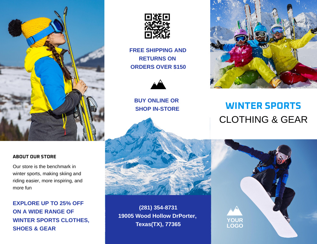 Ontwerpsjabloon van Brochure 8.5x11in van Offer of Clothing and Gear for Winter Sports