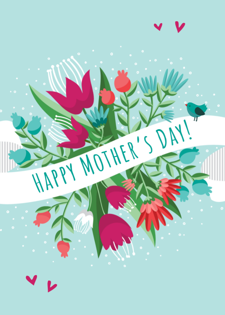 Mother's Day Greeting With Flowers Postcard 5x7in Vertical – шаблон для дизайна