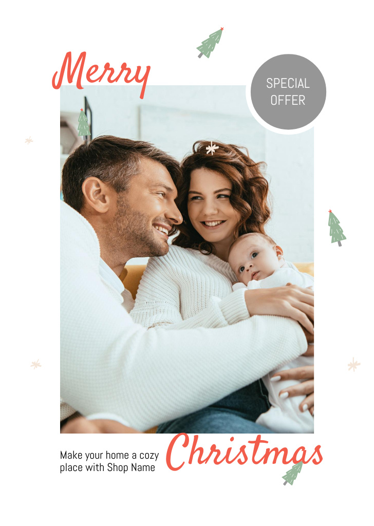 Family Celebrating Christmas In July And Sale Announcement Postcard A6 Vertical Design Template
