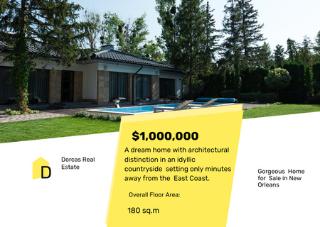 Real Estate Offer with Residential Modern House and Pool Flyer A6 Horizontal Design Template