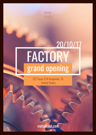 Factory Opening Announcement Mechanism Cogwheels Invitation Design Template