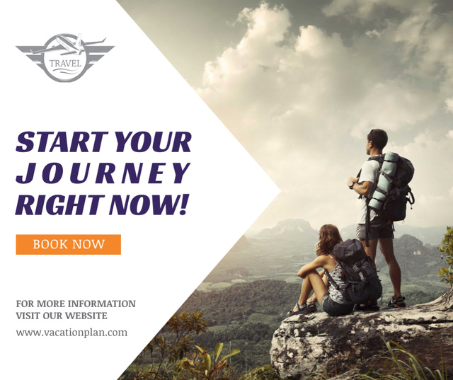 Hiking Tour Sale Backpackers in Mountains Facebook Design Template