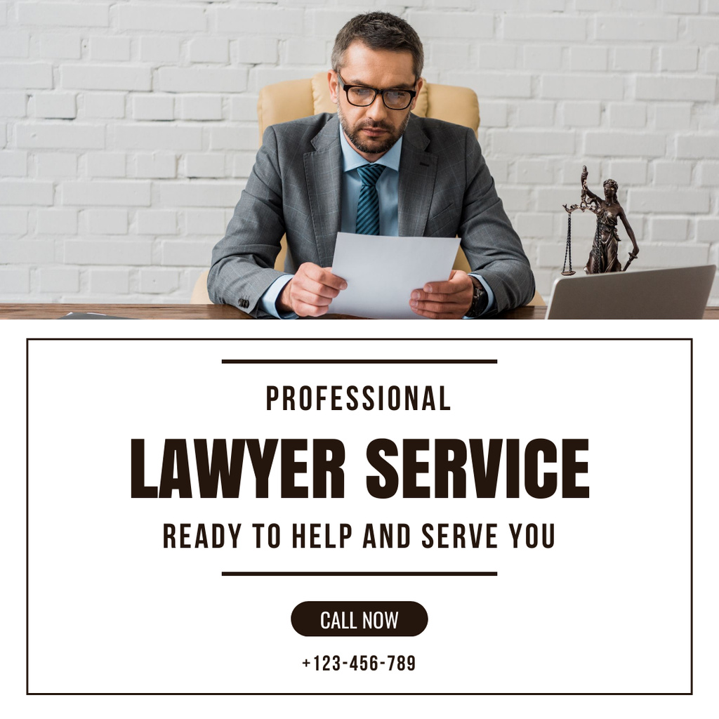 Professional Legal Services Ad with Lawyer Instagramデザインテンプレート
