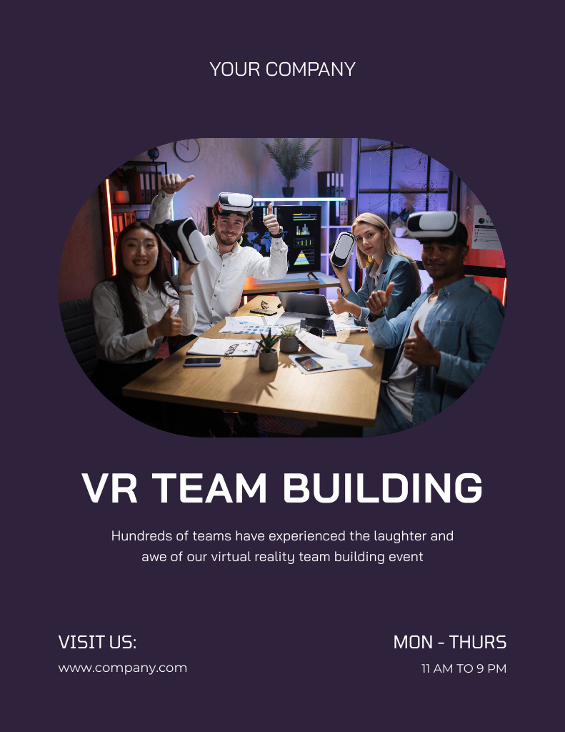 Virtual Team Building Announcement on Purple Poster 8.5x11in Πρότυπο σχεδίασης