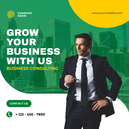 Offer of Business Consulting Services with Confident Businessman LinkedIn post Design Template