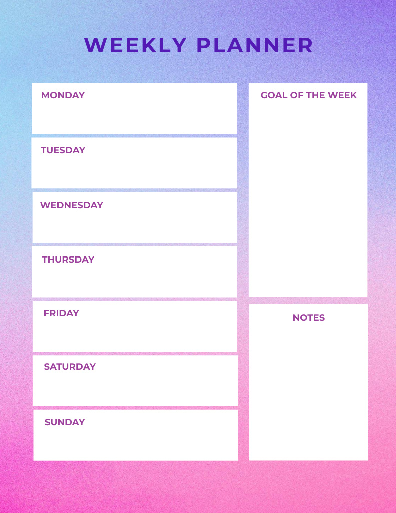Weekly Tasks Planner in Pink Notepad 8.5x11in Design Template