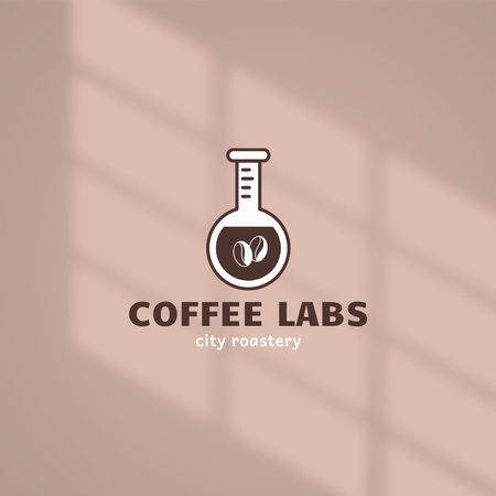 Template di design cafe annuncio con chicchi di caffè in provetta Logo