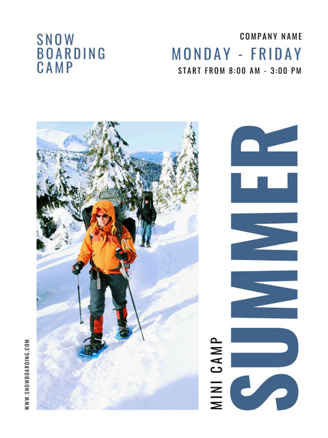 Summer Snowboarding Camp with Snowy Mountains Poster US – шаблон для дизайна