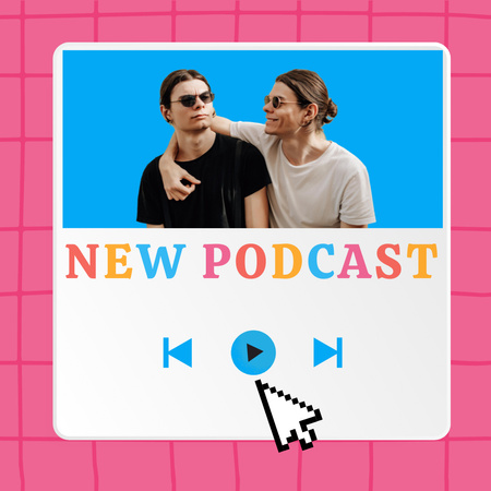 New Podcast Topic Announcement with Funny Stylish Men Instagramデザインテンプレート