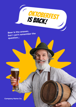 Modèle de visuel Annonce de célébration de l'Oktoberfest avec blague et bière - Postcard 5x7in Vertical