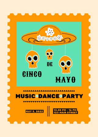 Ontwerpsjabloon van Invitation van Celebration Announcement Cinco de Mayo with Skulls