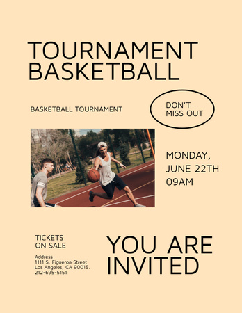 Basketball Game Announcement on Beige Poster 8.5x11in Design Template