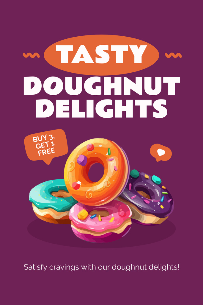 Offer of Tasty Doughnut Delights with Illustration in Purple Pinterest – шаблон для дизайна