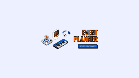 Designvorlage Veranstaltungsplaner-Anzeige mit Illustration von Musikinstrumenten für Youtube