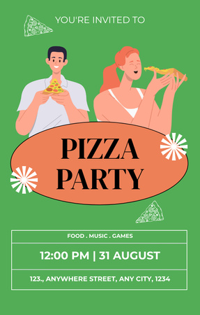 Ontwerpsjabloon van Invitation 4.6x7.2in van Pizza Party aankondiging op groen