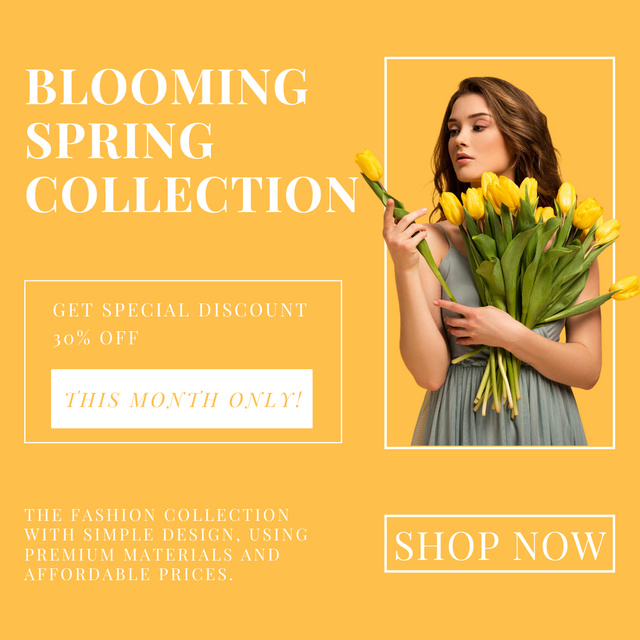 Spring Collection Sale Offer with Woman with Tulips Instagram AD tervezősablon