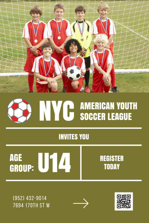Youth Soccer League Club Ad Invitation 6x9in Design Template