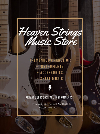 Guitars in Music Store Poster US Design Template