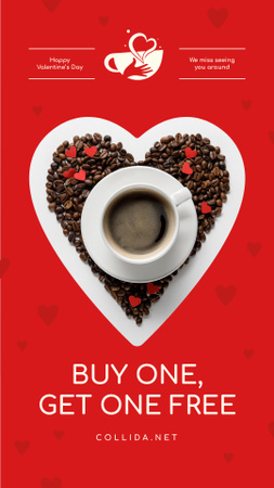 Valentine's Day Coffee Cup in Heart Instagram Story Design Template