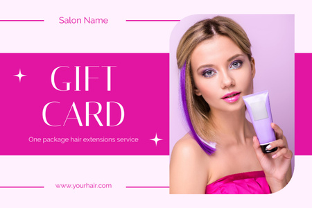 Beauty Salon Ad with Woman with Purple Curs Gift Certificate Design Template