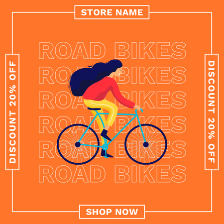 Road Bikes Sale Offer on Orange Instagram Design Template