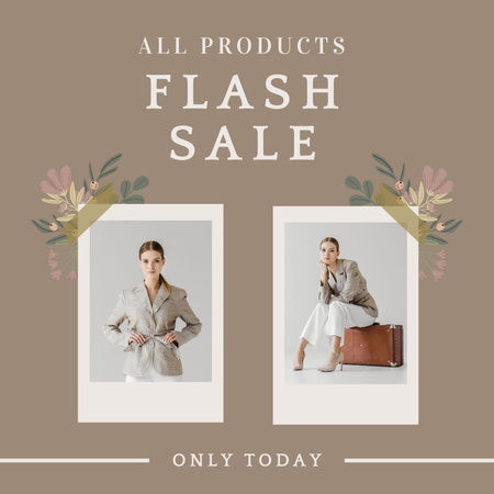 Designvorlage Female Fashion Sale with Woman Sitting on Suitcase für Instagram