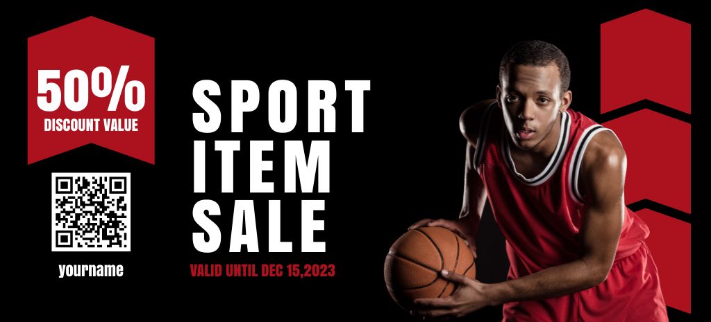 Sporting Goods Discount with Basketball Player Coupon 3.75x8.25in – шаблон для дизайна