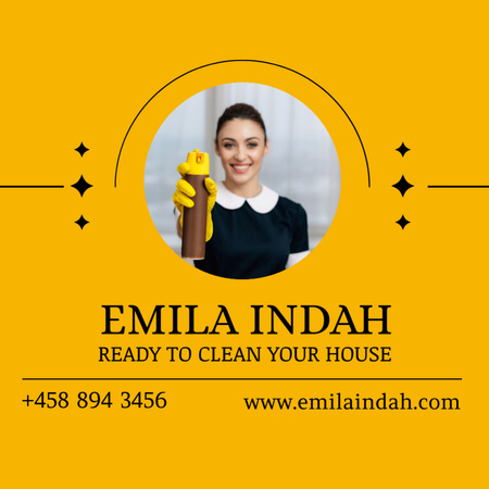 Cleaning Services Ad with Smiling Maid Square 65x65mm Design Template